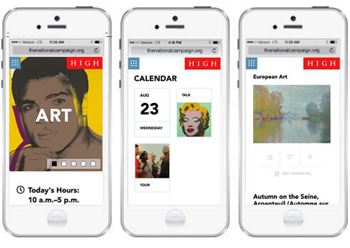 three screenshots of the High Museum's webiste on a mobile device.