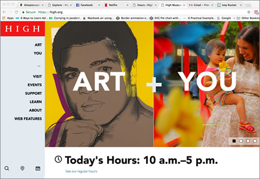 screenshot of the High Museum's Home page.
