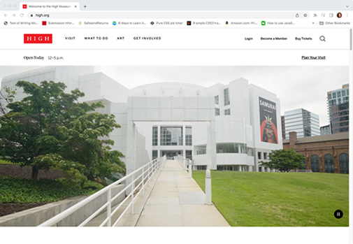 screenshot of the High Museum's Home page.