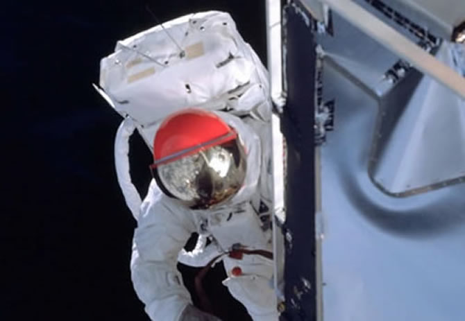 Astronaut exiting the lunar module.